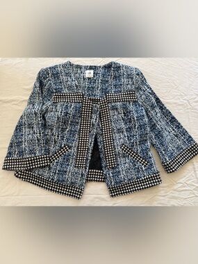 Cabi Club Jacket #5294 Blue Black Houndstooth Cropped Blazer [S]